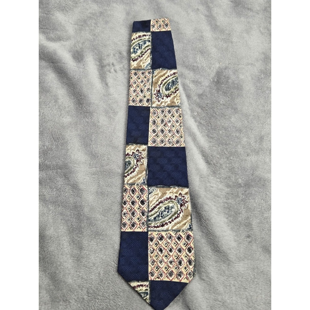 Vintage Oscar de la Renta 100% Silk Tie Blue Red Abstract Pattern Designer Tie